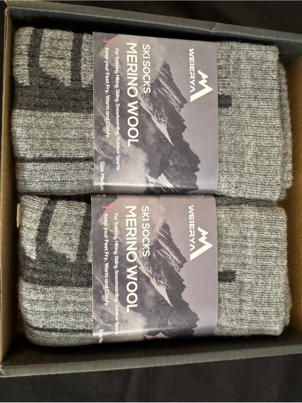 WEIERYA Men’s Gray Merino Wool Ski Socks - Pack of 2